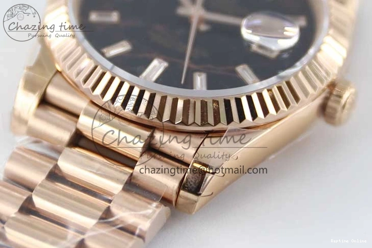 0419 Day Date 40mm RG 904L Steel TWF 1:1 Best Edition Black Crystal Dial on RG Bracelet A MoistureWicking 2349